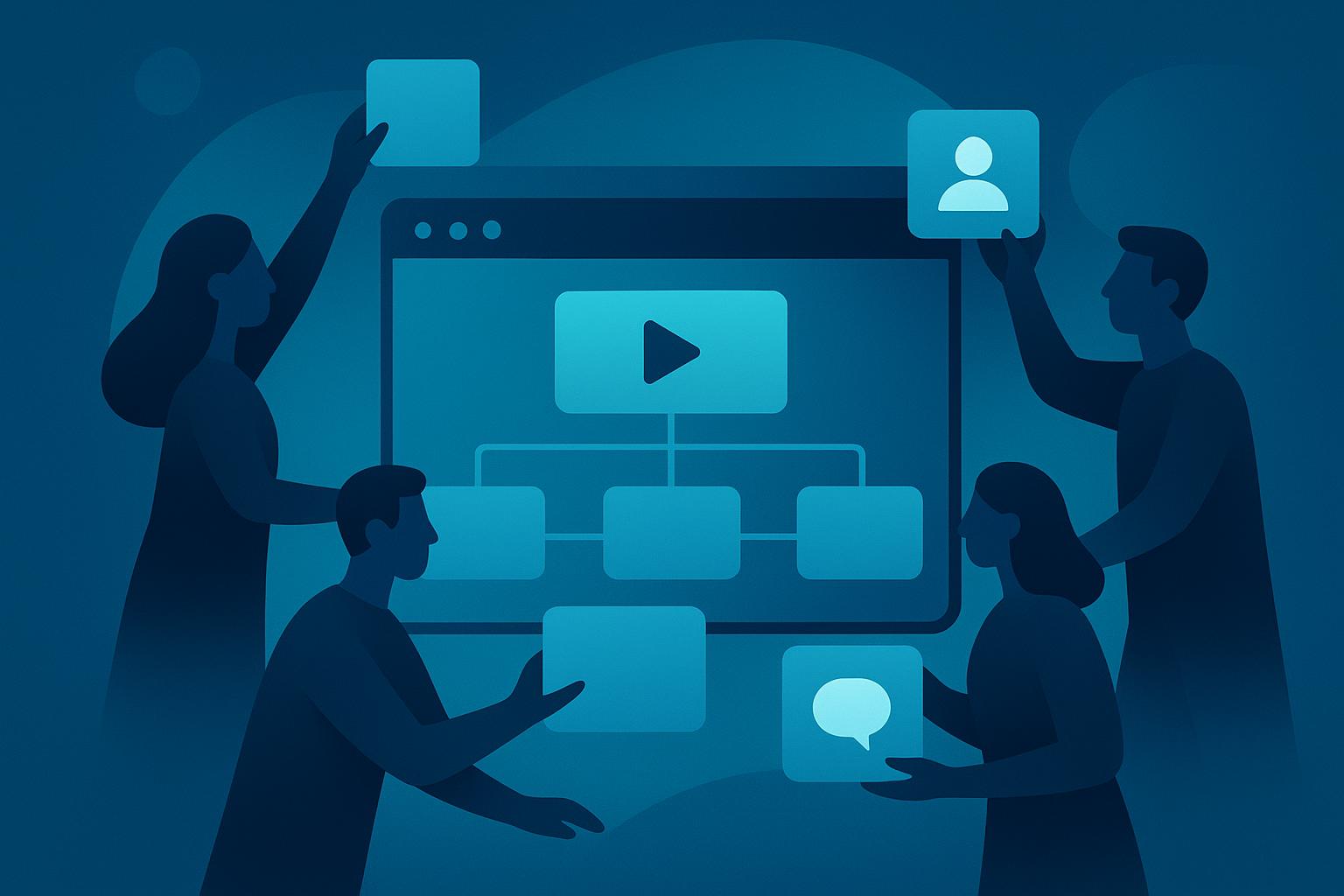 Team collaborating to build a digital content management system with video, user profiles, and messaging features.
