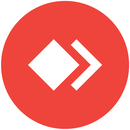 Aquion logo featuring a red circle with a white diamond and double chevron arrow pointing right