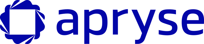 Apryse logo featuring a blue square icon with decorative swirl border and bold blue Apryse wordmark