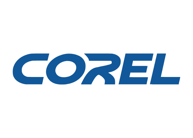 Corel logo in bold blue italic lettering on white background