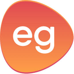 EG Group logo featuring lowercase letters "eg" in white on a gradient orange-pink organic blob shape