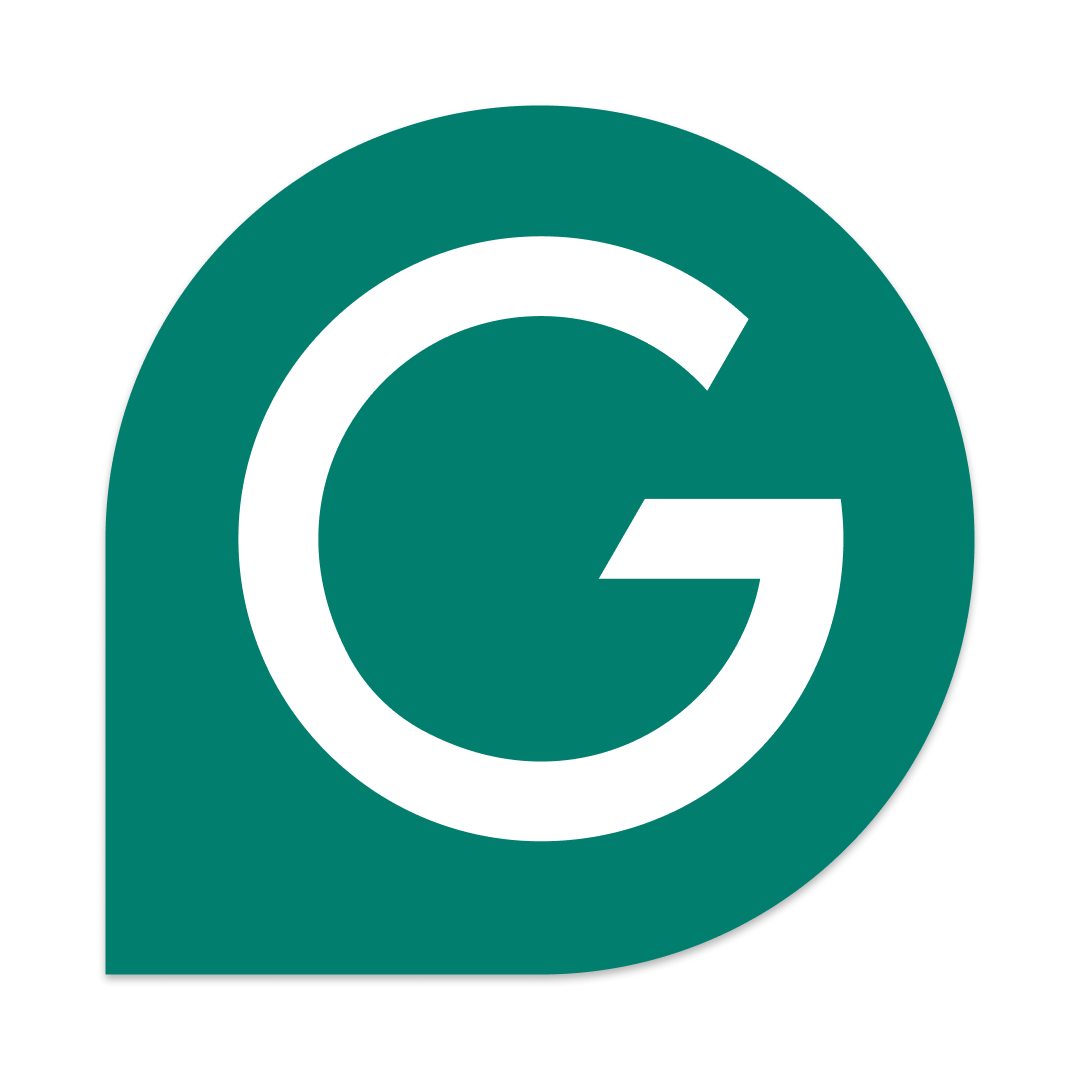 Aquion logo featuring a white letter G inside a teal teardrop-shaped speech bubble icon