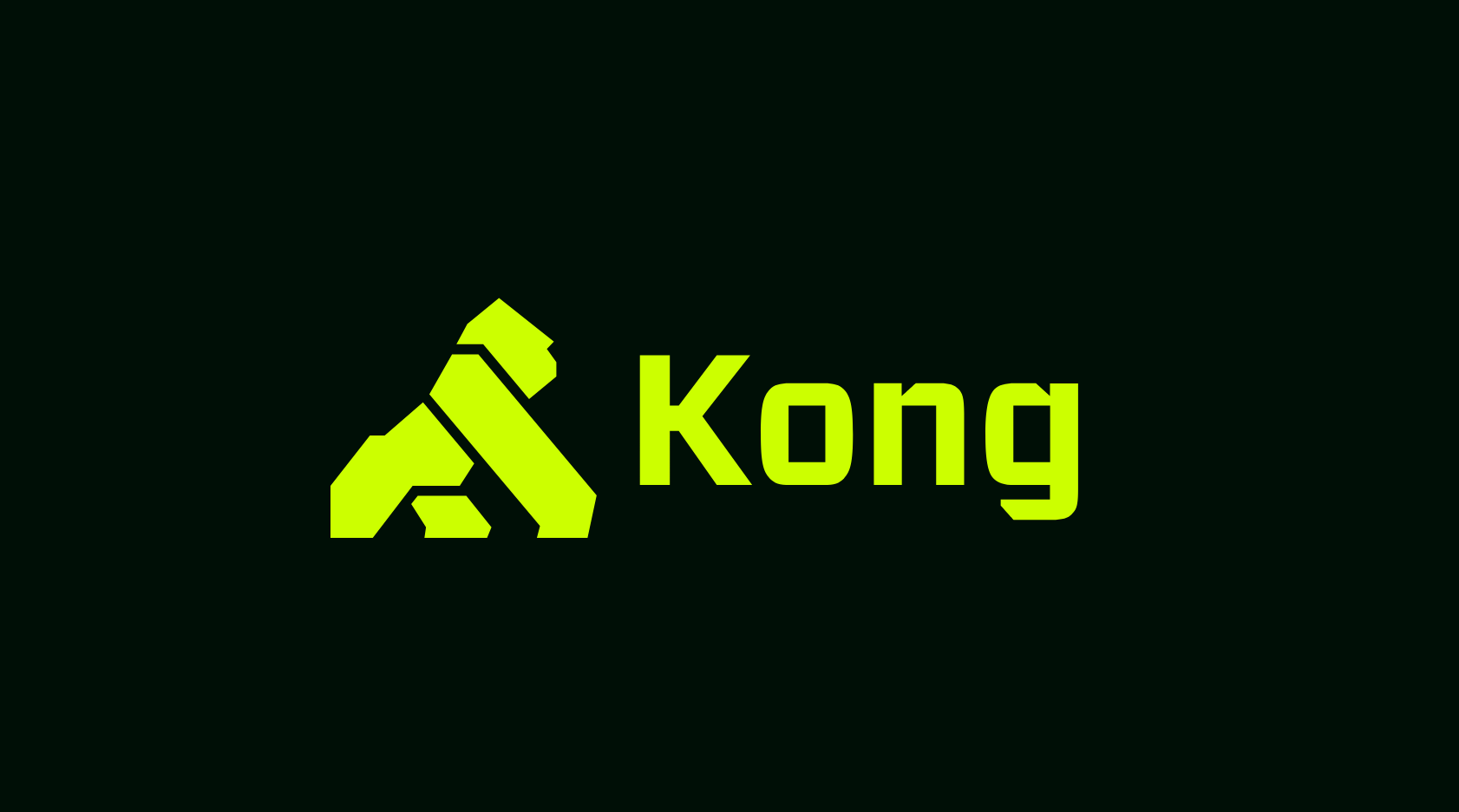Kong API gateway logo featuring a geometric gorilla icon in bright lime green on a dark background