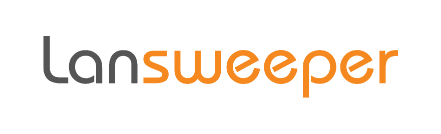 Lansweeper logo with gray and orange text on white background
