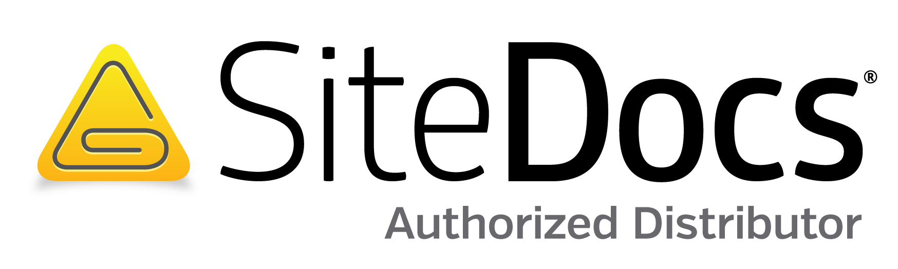 SiteDocs Authorized Distributor logo with yellow triangle icon and black SiteDocs wordmark