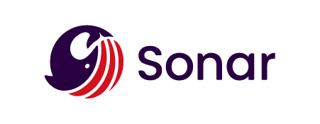 Sonar logo featuring a dark purple phoenix icon with red accent lines and bold purple Sonar wordmark