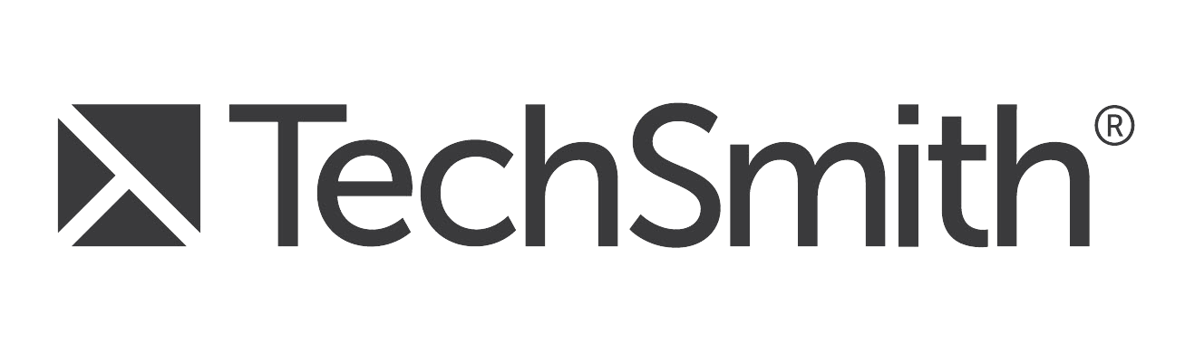 TechSmith logo in dark gray, featuring a square icon with diagonal lines and the registered trademark symbol
